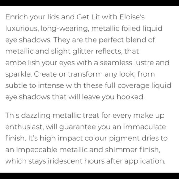 NIB Eloise Cosmetics GET LIT Metallic Foiled Liquid Eyeshadow in Pure Gold - Picture 5 of 12